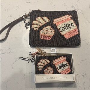 Sincerely Jules Black Beaded Clutch with Coffee and Pastry Design